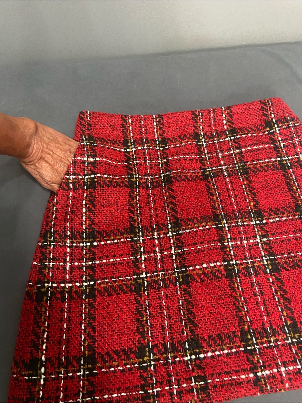 LOFT Womens Red Plaid Tweed Midi Pencil Skirt Sz 8 Holidays Cabincore Preppy - Picture 4 of 13